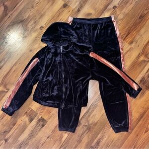 Monrow Neptune Navy Brown Velour Track Suit M Jacket L Pants